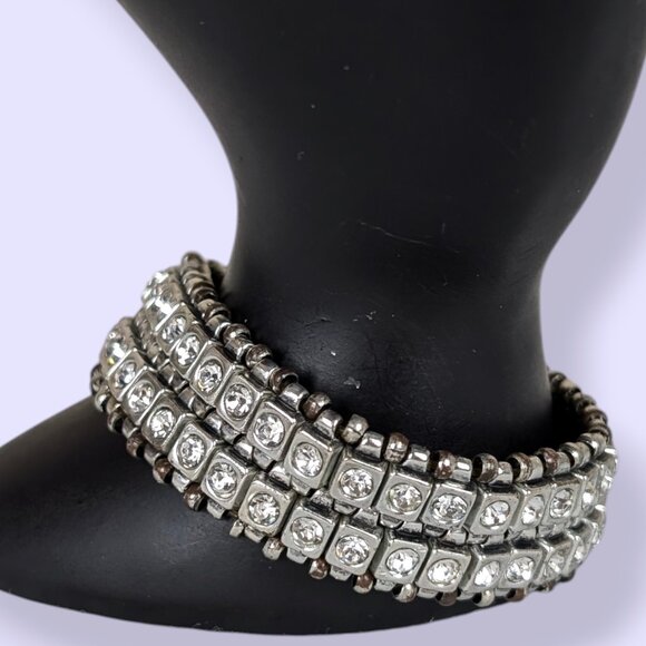 (2/$20) White Rhinestone Square Link Stretch Bracelet - Picture 1 of 5
